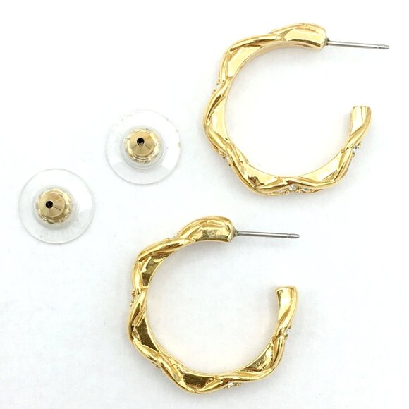 ELIZABETH TAYLOR Sparkle Kiss hoop earrings - 1" gold-tone clear rhinestone Avon - Picture 6 of 7